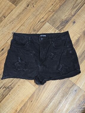 Hot Topic Black Distressed High-Rise Denim Shorts